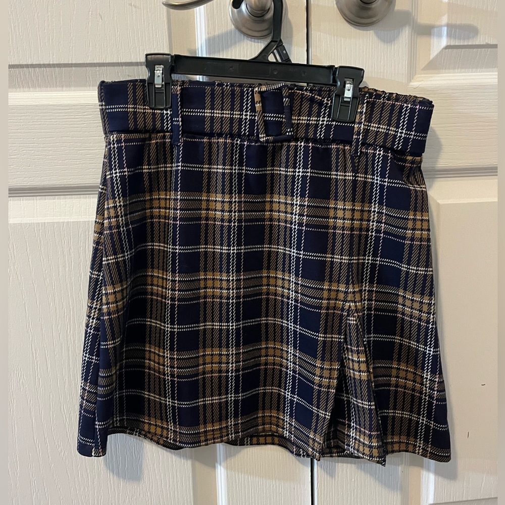 Navy & Yellow Plaid Skirt